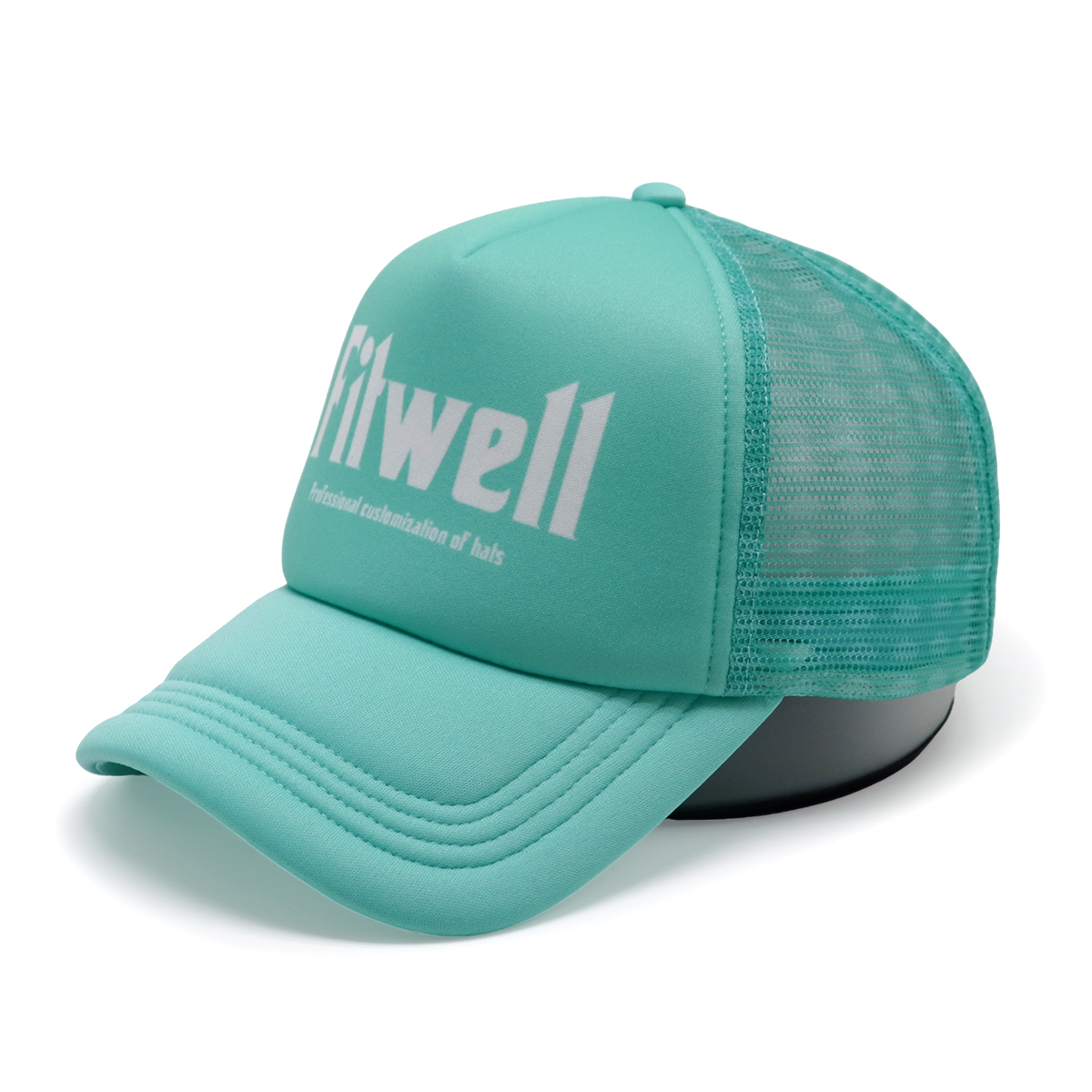 Mint Green Trucker Cap with Printed Fitwell Logo | Custom Mesh Snapback Hat