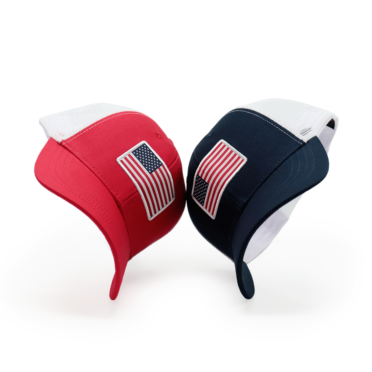 USA Flag Mesh Trucker Cap – Adjustable Classic Closure, American Flag Embroidered Hat (Red & Navy)