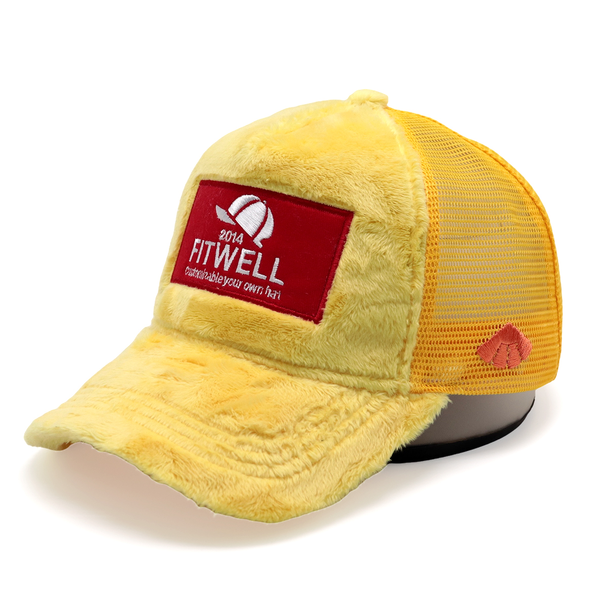 Yellow Velvet Trucker Cap with Embroidered Patch Logo | Custom Mesh Snapback Hat