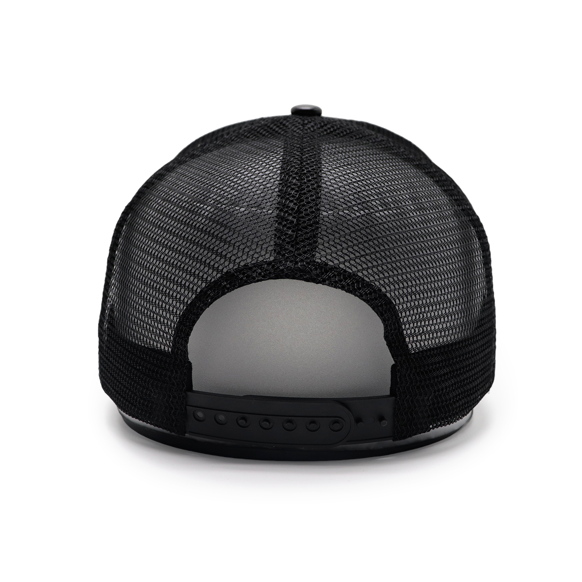 Black PU Leather Mesh Trucker Cap with Retro Embroidered Letters, Adjustable Snapback, Unisex