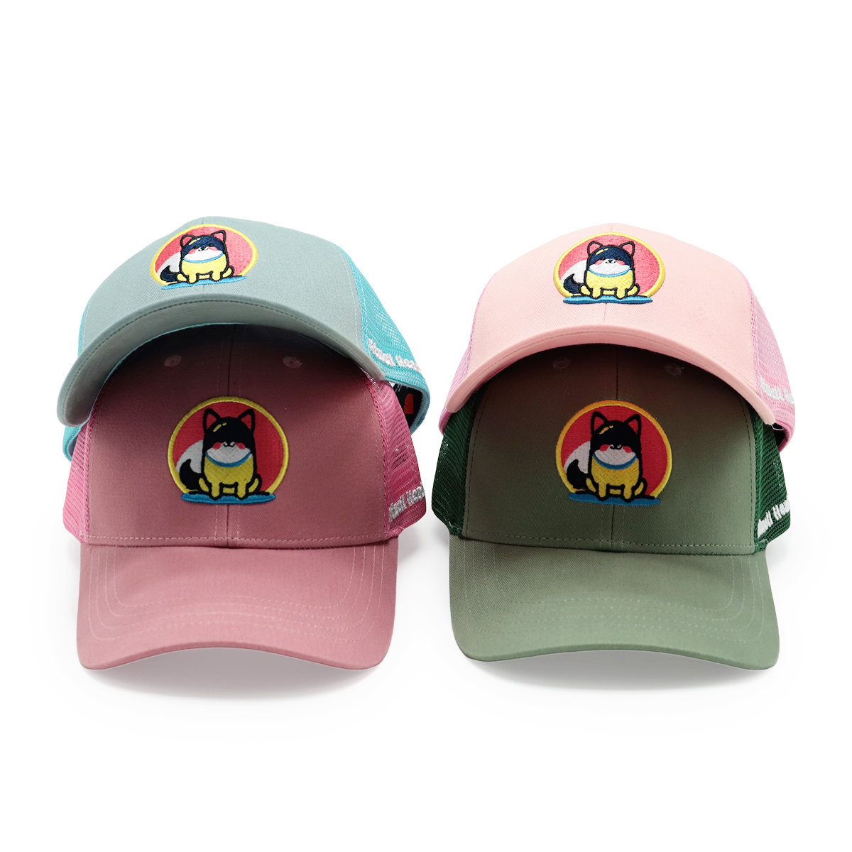 Cute Cartoon Dog Embroidery Mesh Trucker Hat for Adults and Kids