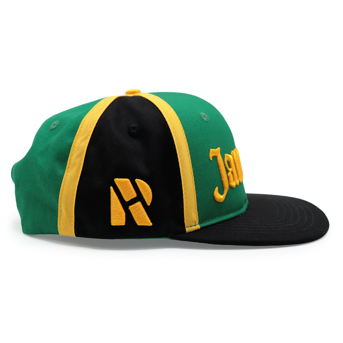 Jamaica Embroidered Flat Brim Snapback Hat – Green, Yellow & Black Cap