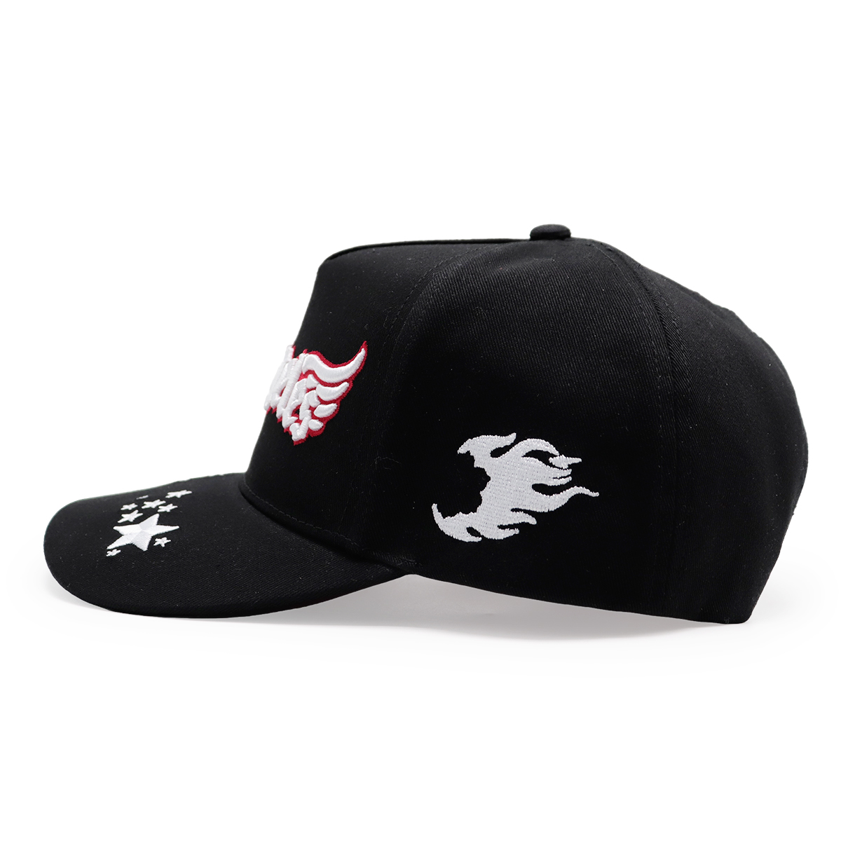 3D Embroidery Logo Black Baseball Caps, Flame & Star Pattern, Adjustable Unisex Hip-hop Cap (Los Angeles / Fitwell / A Letter)