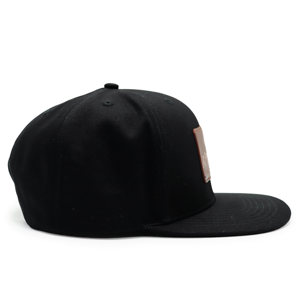 Black Flat Brim Snapback Hat with Leather Fitwell Logo Patch