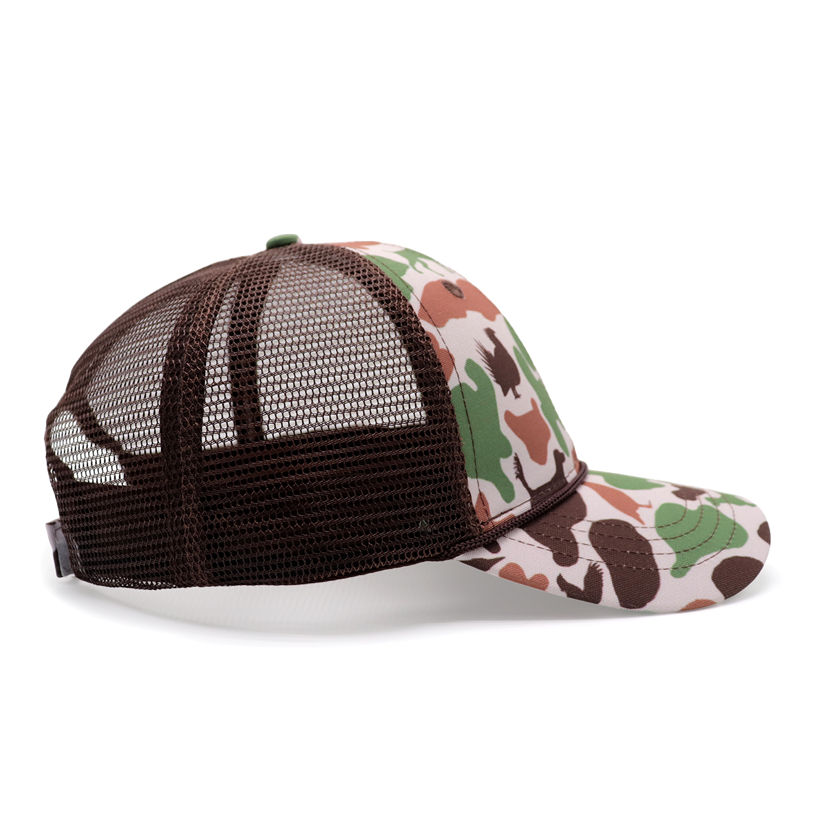 Curved Brim Rope Custom Trucker Hats – Camo Mesh Adjustable Cap Design Your Own Logo