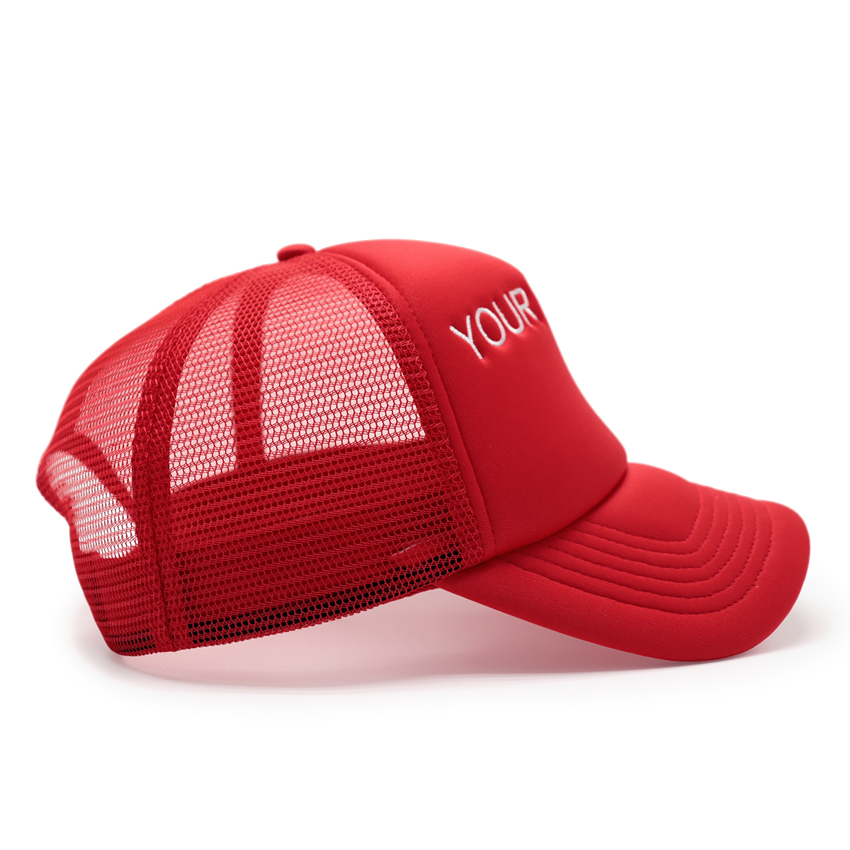 Custom Text Mesh Trucker Hat – Red or Pink/White Embroidered Personalized Baseball Cap