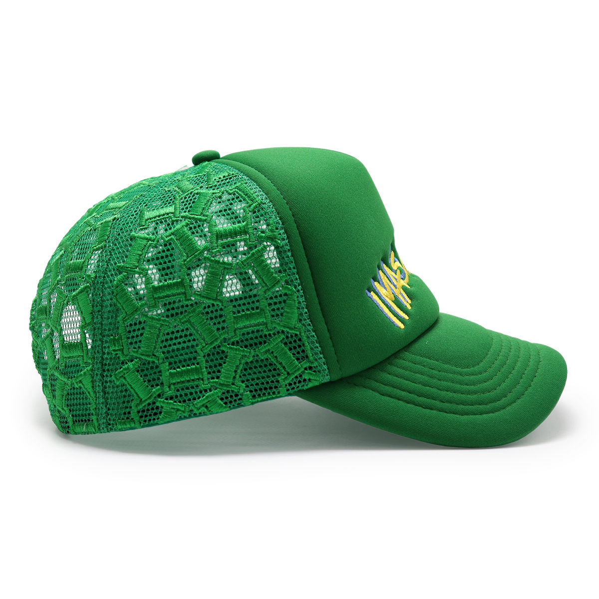 IMASINASHI Custom Trucker Hats with 3D Embroidery and Geometric Mesh