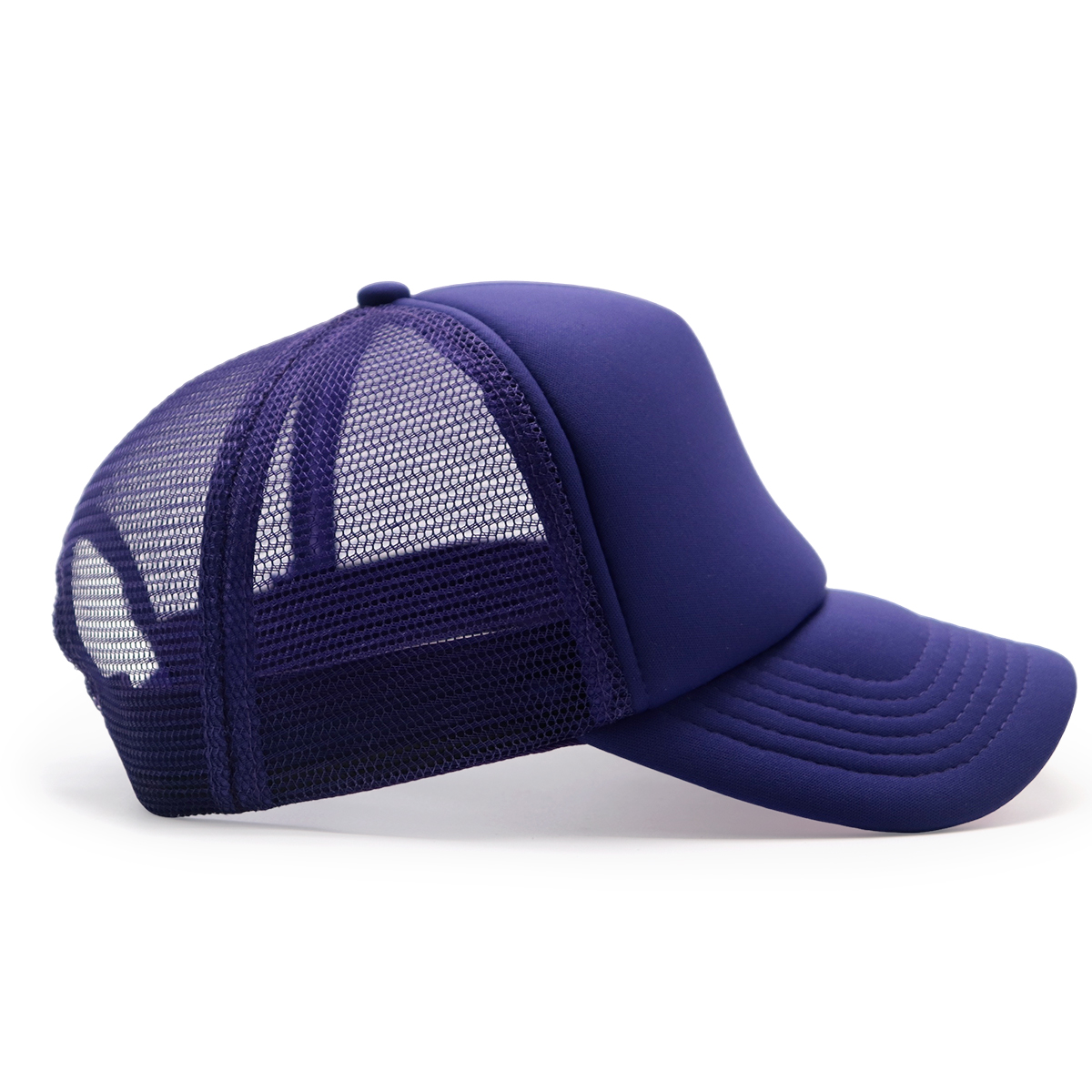 Adjustable Navy Blue Purple Trucker Cap with Mesh Back for Outdoor Sports