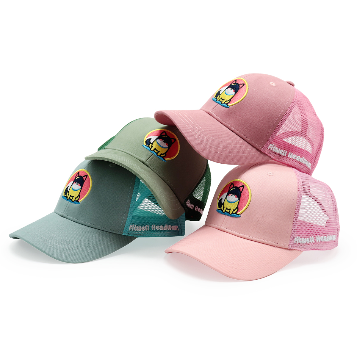 Cute Cartoon Dog Embroidery Mesh Trucker Hat for Adults and Kids