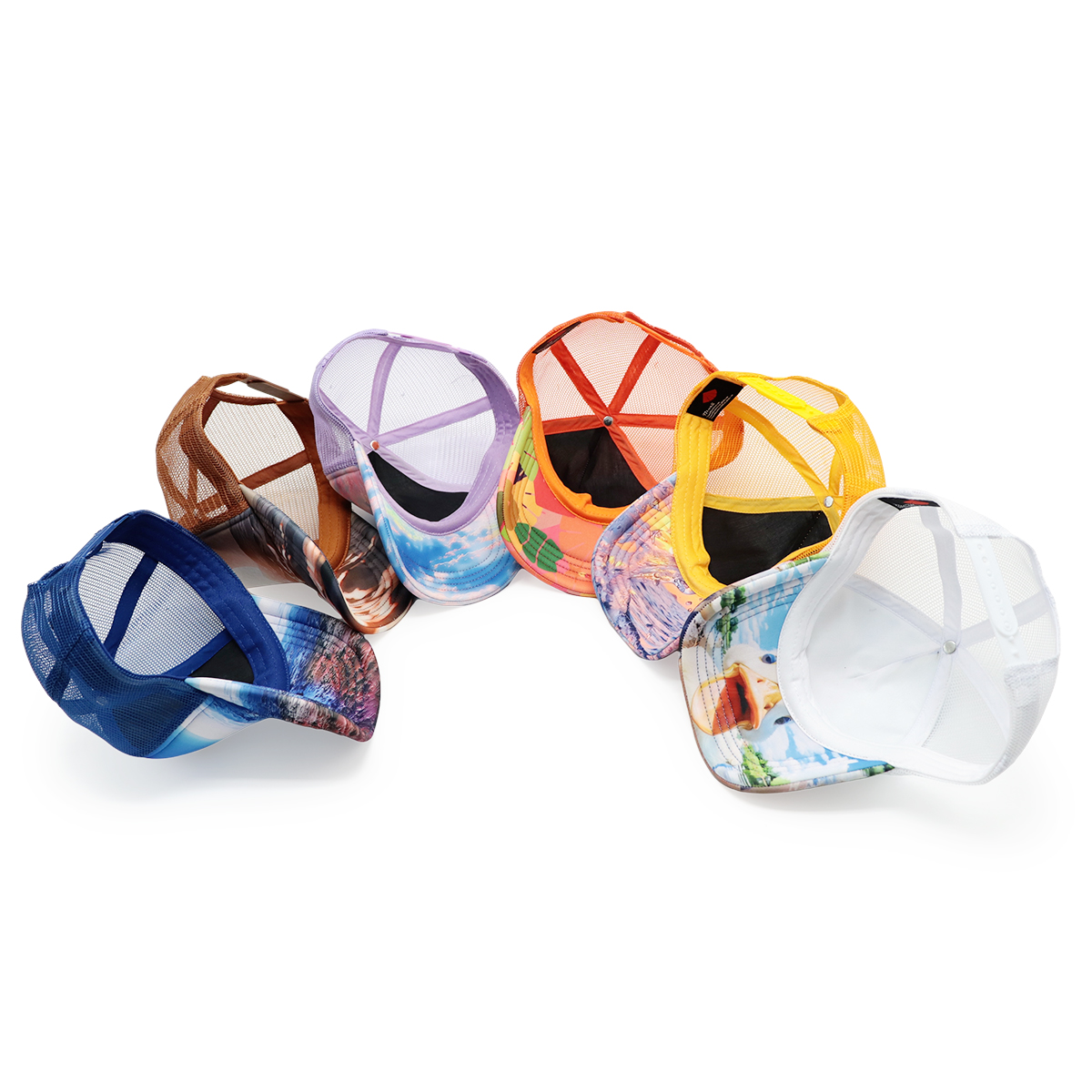 Custom Transfer Printed Logo Baseball Caps – Fashionable Multicolor Mesh Caps