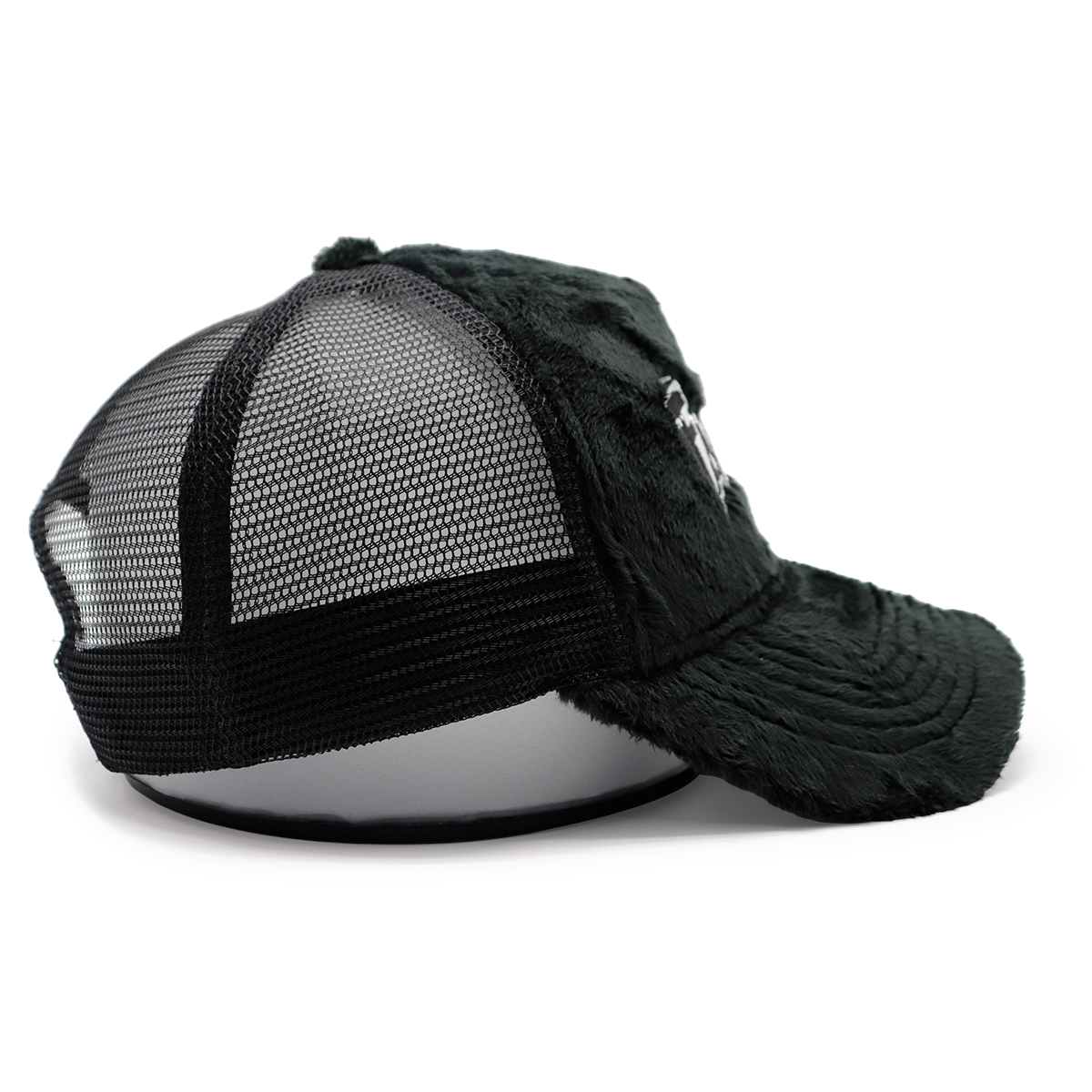 Custom Plush Faux Fur Trucker Hat with “FACTORS” Embroidery, Fluffy Mesh Unisex Streetwear Cap