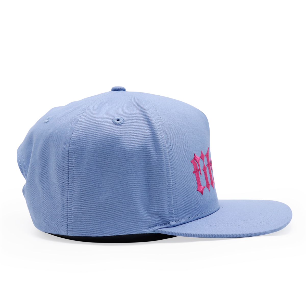 Blue Flat Brim Snapback Cap with Gothic Fitwell Embroidery