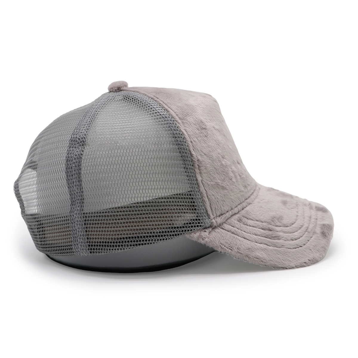 Solid Color Plush Trucker Cap – Soft Faux Fur Mesh Adjustable Hat