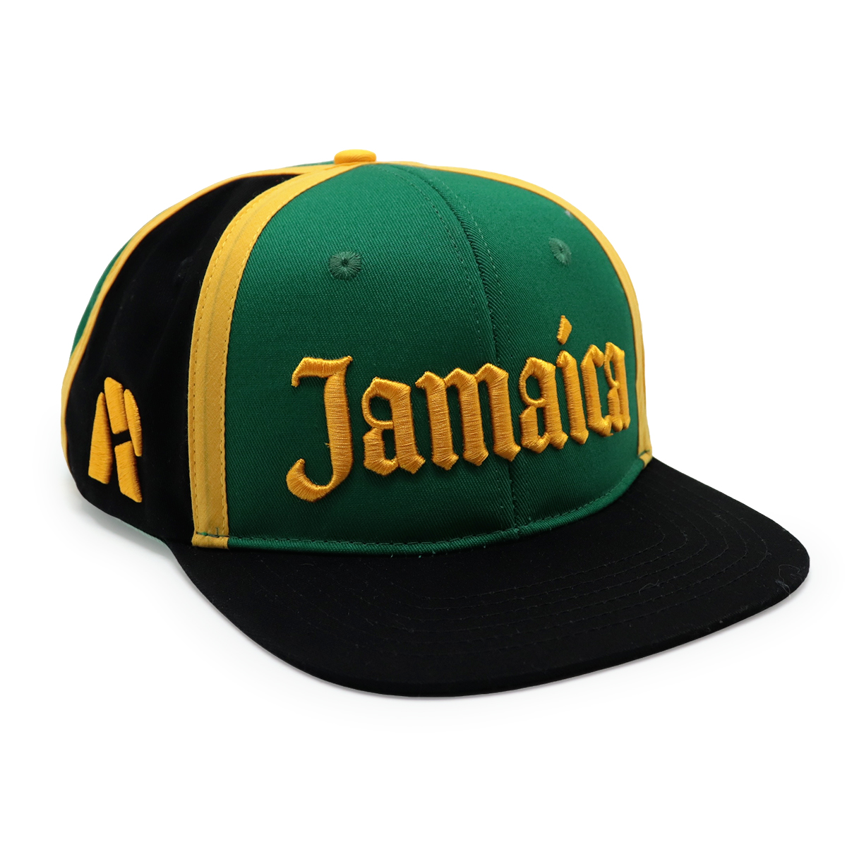 Jamaica Embroidered Flat Brim Snapback Hat – Green, Yellow & Black Cap