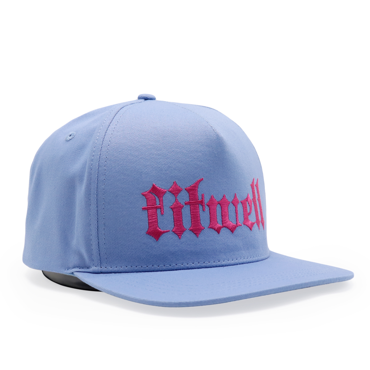Blue Flat Brim Snapback Cap with Gothic Fitwell Embroidery