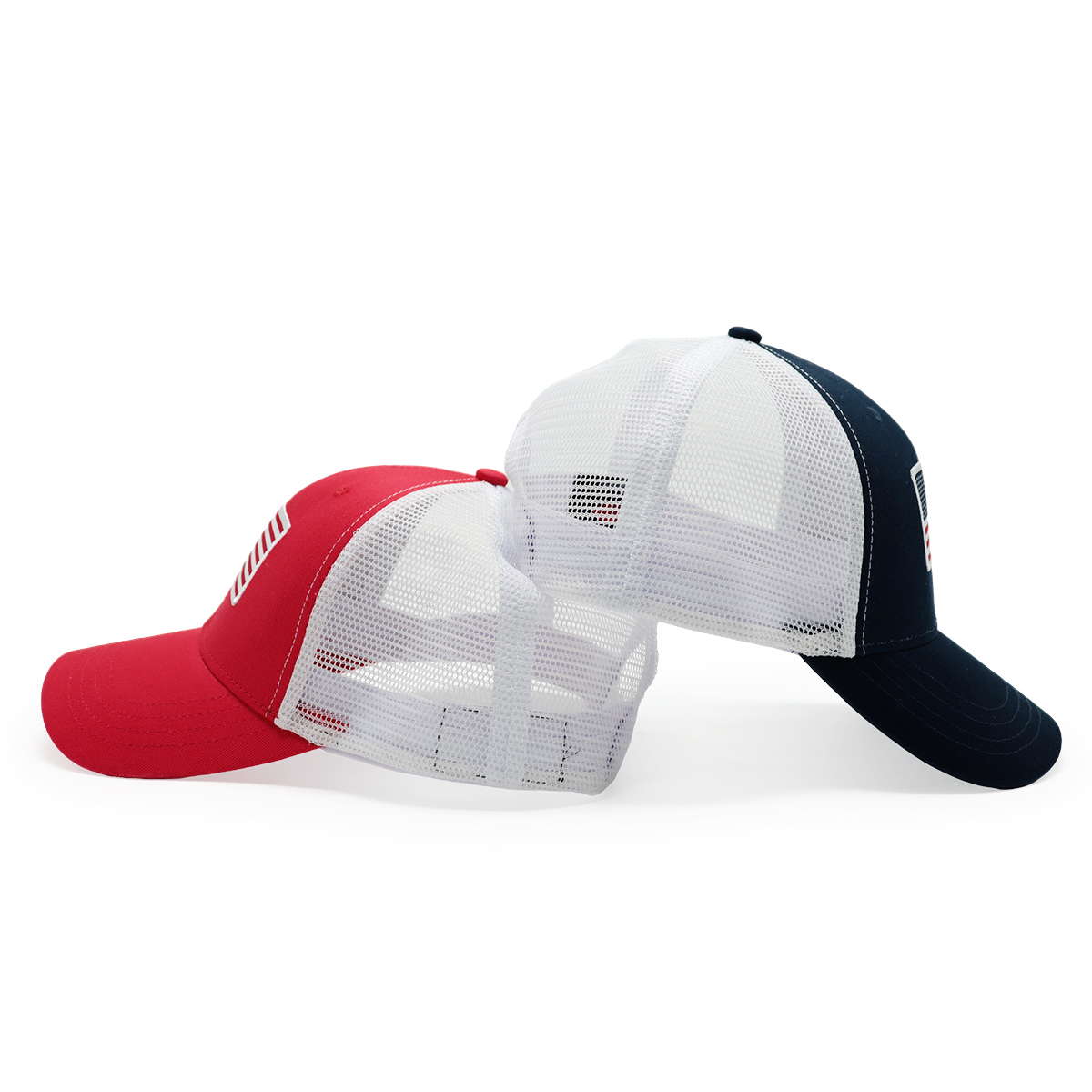 USA Flag Mesh Trucker Cap – Adjustable Classic Closure, American Flag Embroidered Hat (Red & Navy)