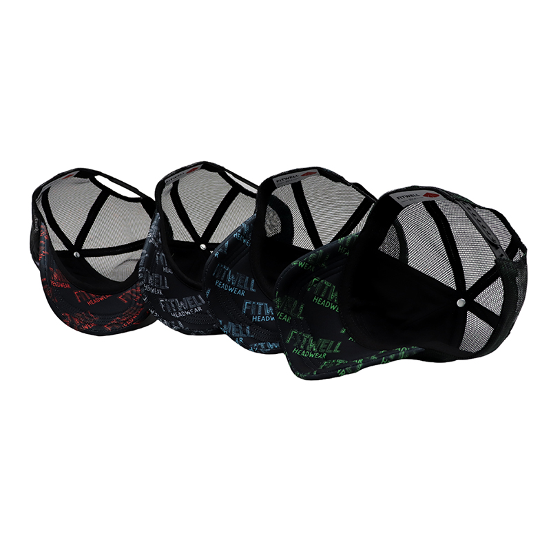 FITWELL All-Over Print & Embroidered Logo Trucker Hat – Bold Mesh Baseball Cap