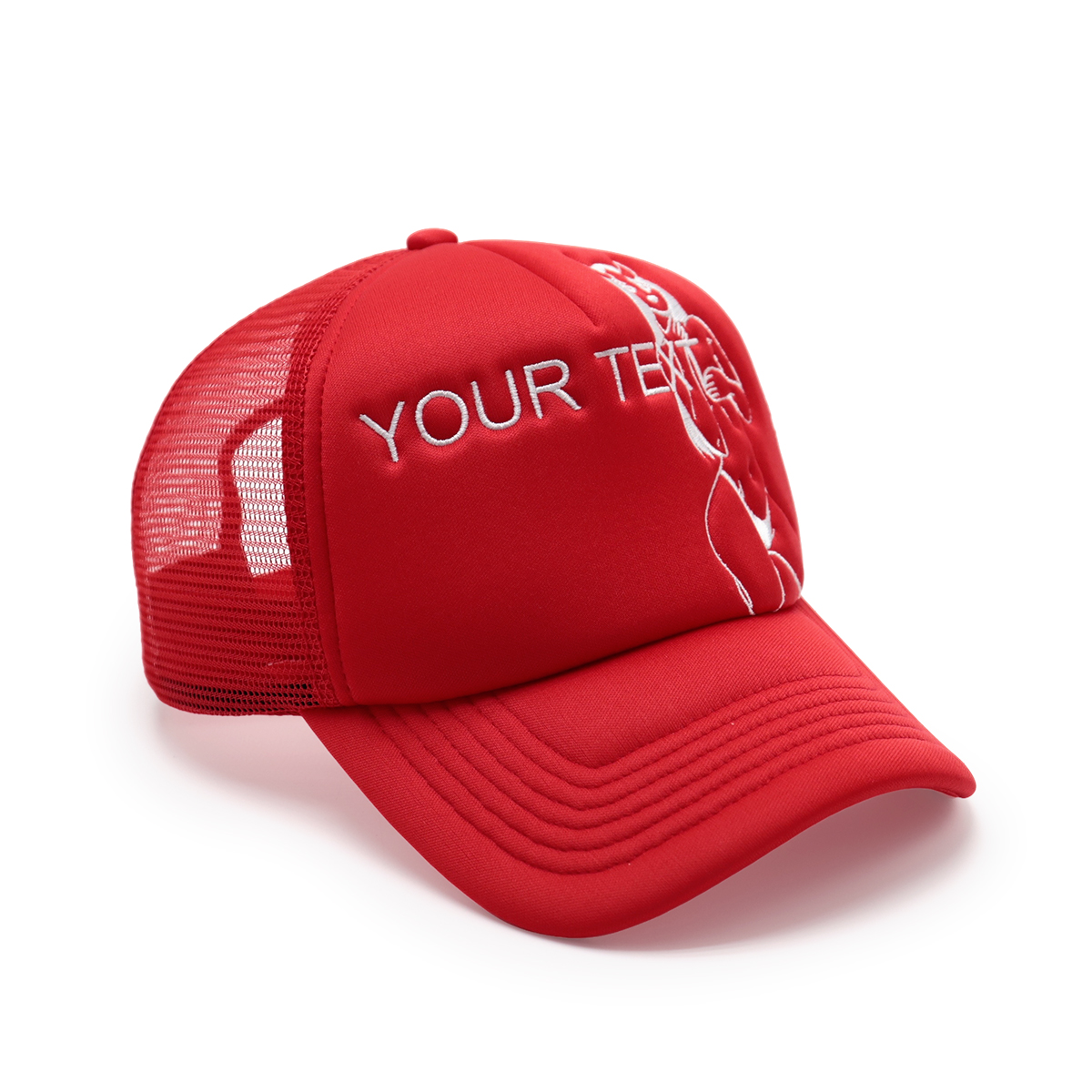Custom Text Mesh Trucker Hat – Red or Pink/White Embroidered Personalized Baseball Cap
