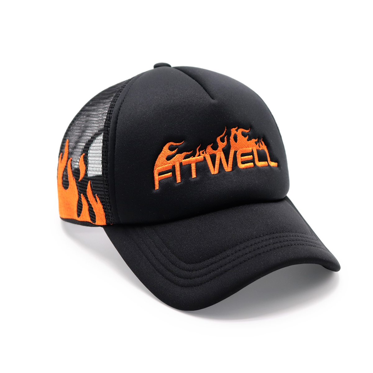 Fitwell Flame Embroidery Trucker Cap Adjustable Mesh Baseball Hat for Men and Women
