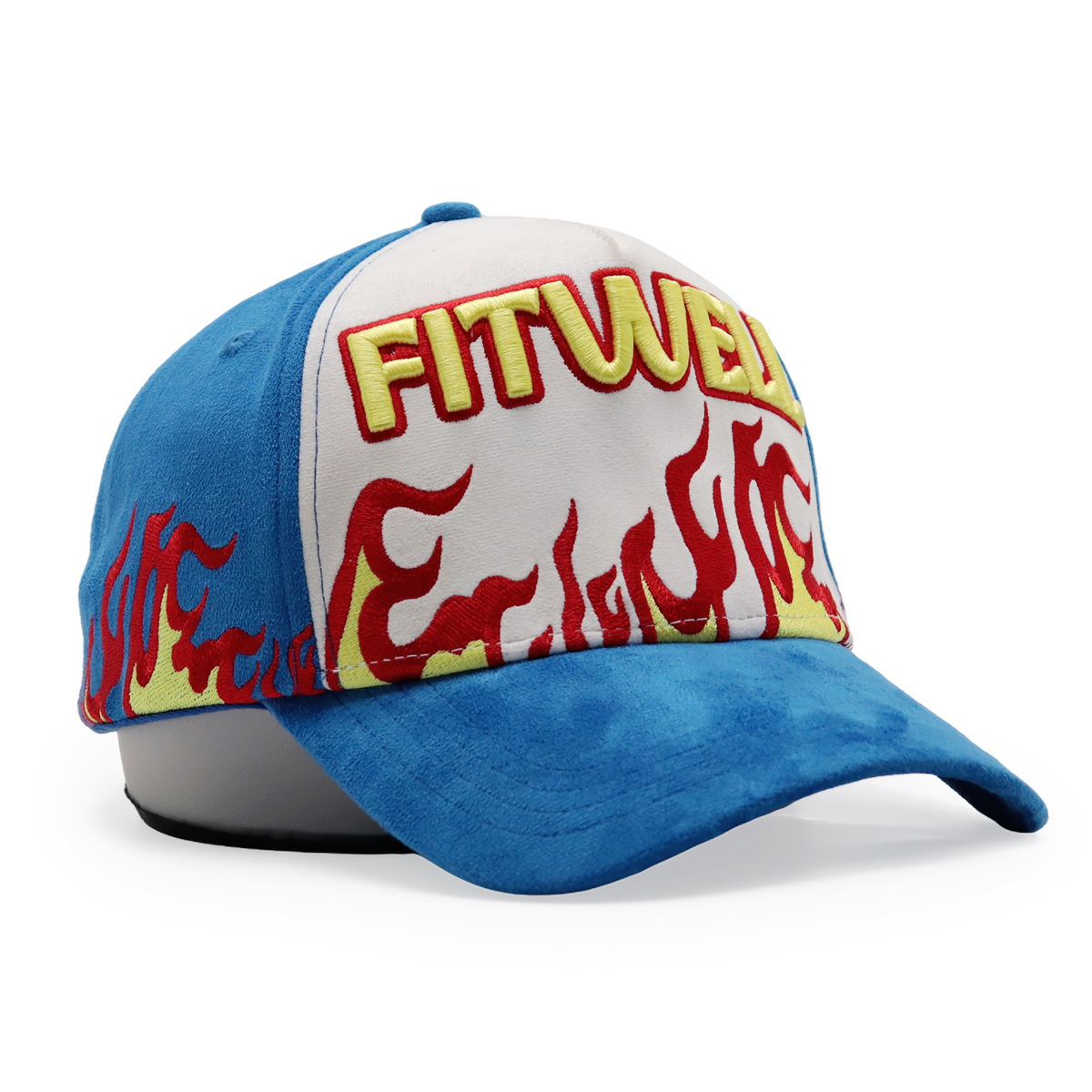 Faux Suede Flame Embroidered Baseball Cap – Trendy Streetwear, Unisex, Adjustable