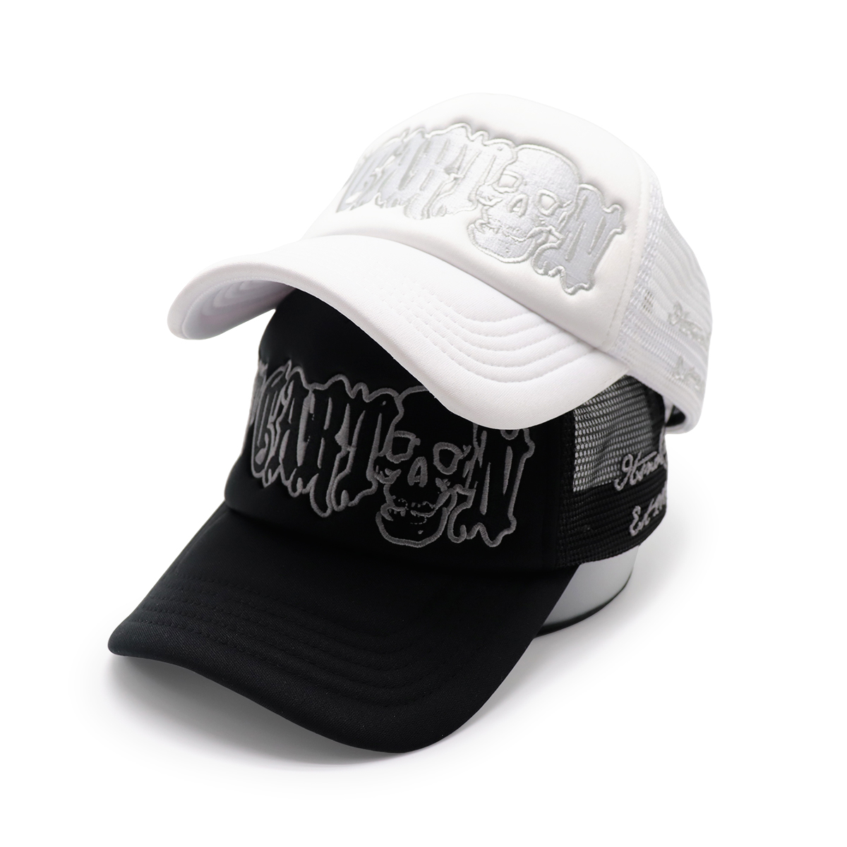 Gothic Skull Embroidered Trucker Cap – Adjustable Mesh Streetwear Hat