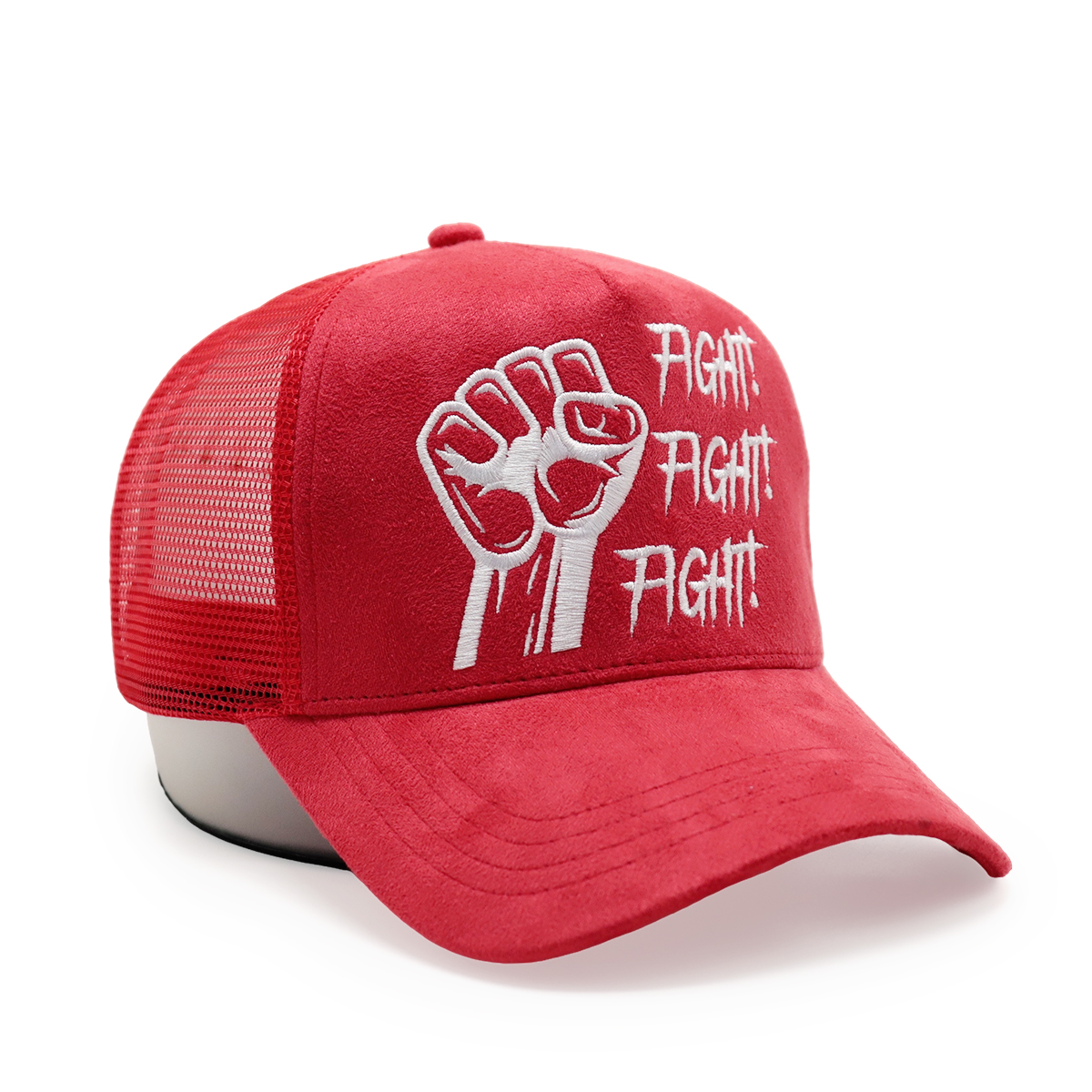 Fitwell Velvet Flat Embroidery Trucker Cap, American Street Style Mesh Hat, Fight Letter Design