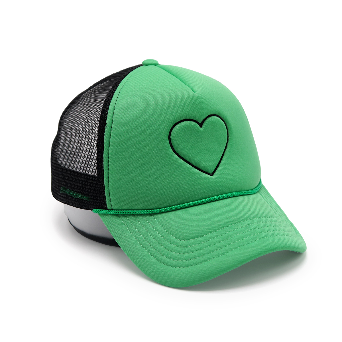 Rope Custom Trucker Hats with Heart Embroidery, Mesh Back, Adjustable Snapback, Unisex