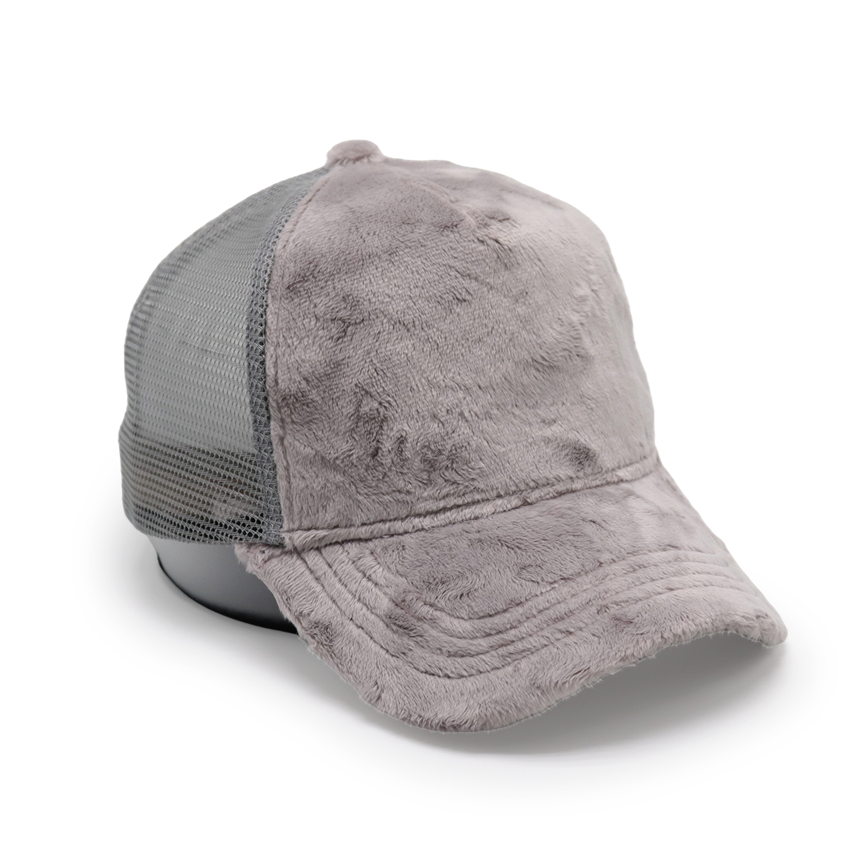 Solid Color Plush Trucker Cap – Soft Faux Fur Mesh Adjustable Hat
