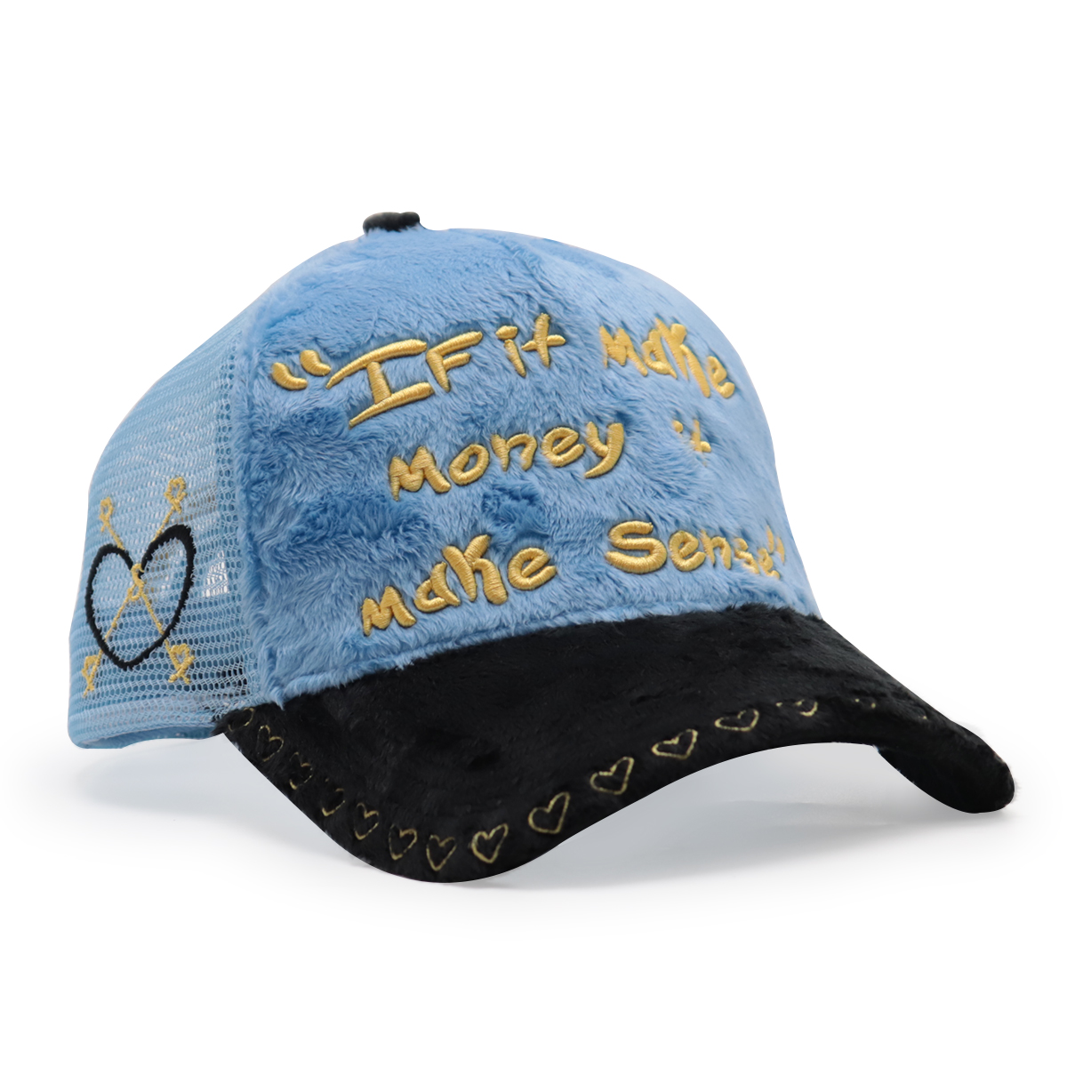 FITWELL Fuzzy Patchwork Trucker Hat – Embroidered Plush Mesh Baseball Cap