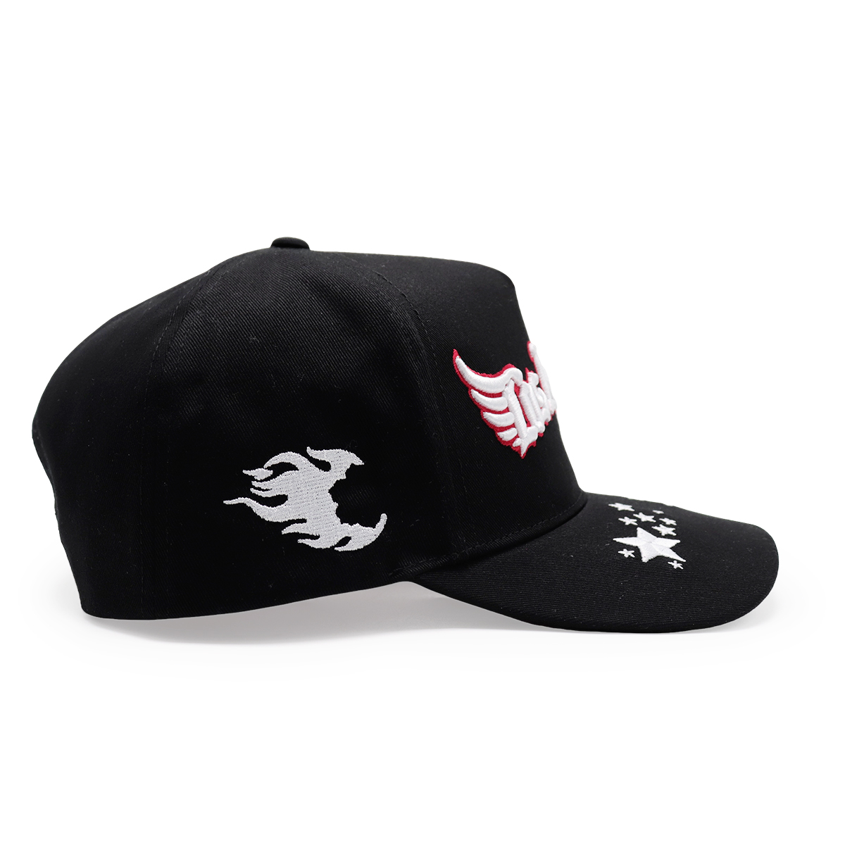 3D Embroidery Logo Black Baseball Caps, Flame & Star Pattern, Adjustable Unisex Hip-hop Cap (Los Angeles / Fitwell / A Letter)