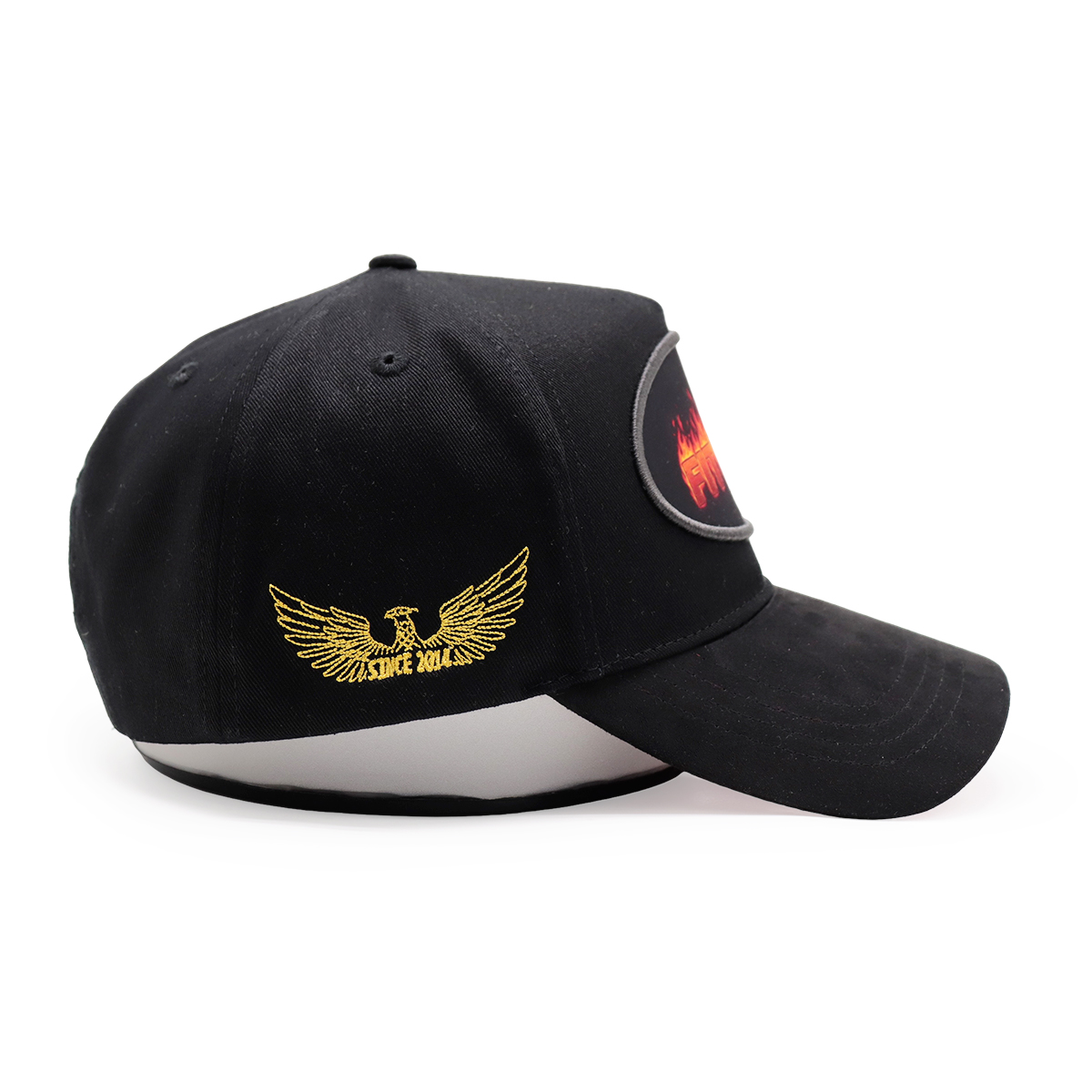 FITWELL Flame Embroidered Baseball Cap, 6-Panel Snapback Hat, Yellow & Black, Unisex Streetwear