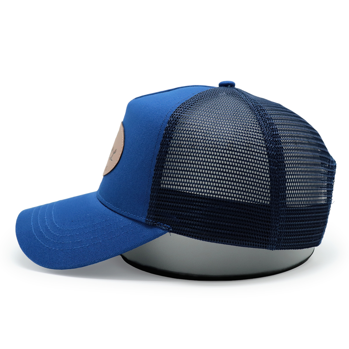 Custom Leather Patch Trucker Hat – Mesh Back Snapback Cap with Logo Badge
