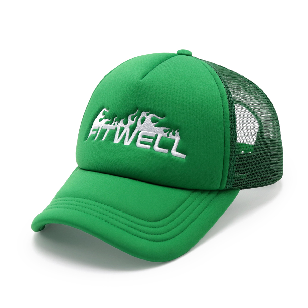 Fitwell Flame Embroidery Trucker Cap Adjustable Mesh Baseball Hat for Men and Women