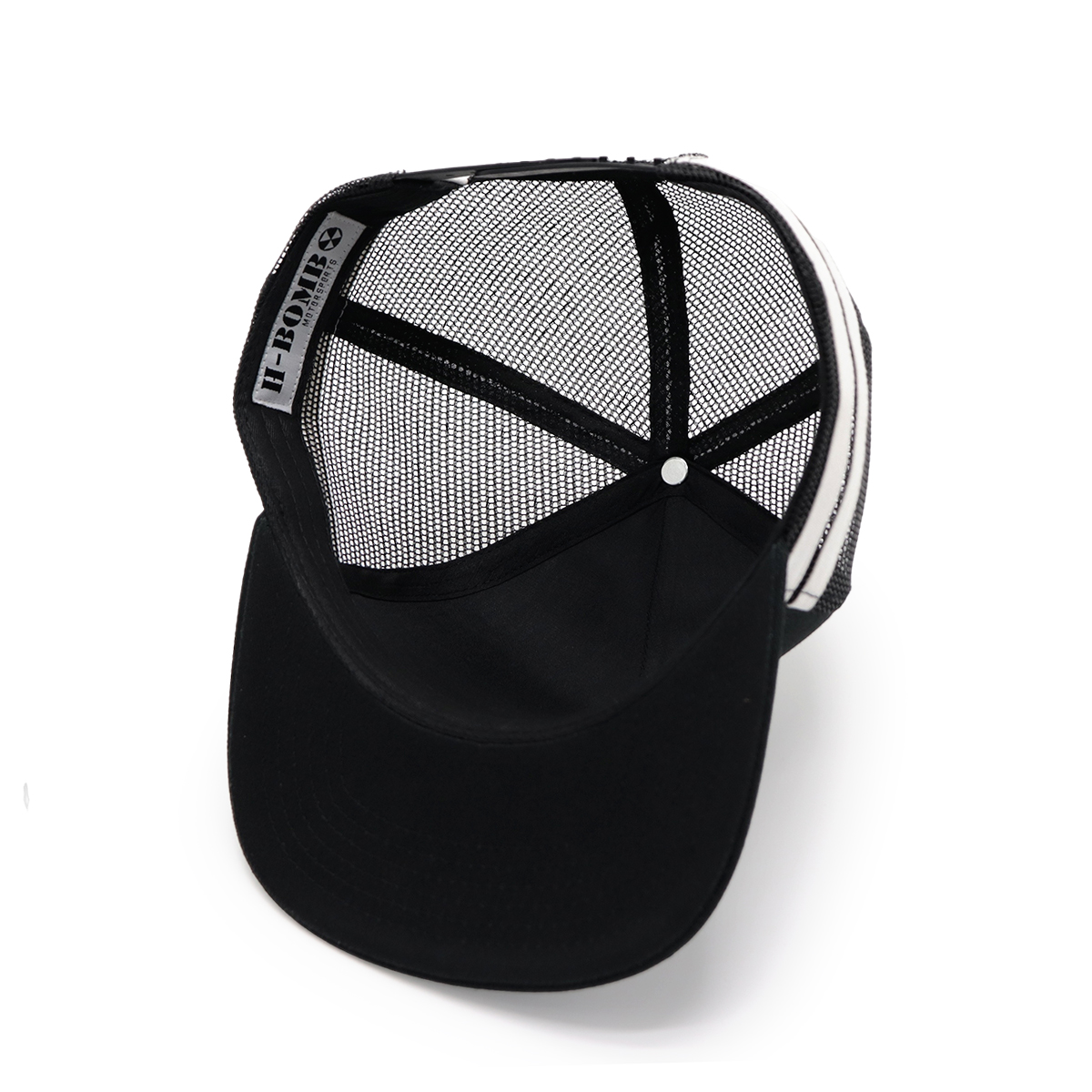 Black Flat Bill Mesh Trucker Hat – H-BOMB MOTORSPORTS Motocross Patch Cap, Snapback Unisex Baseball Cap