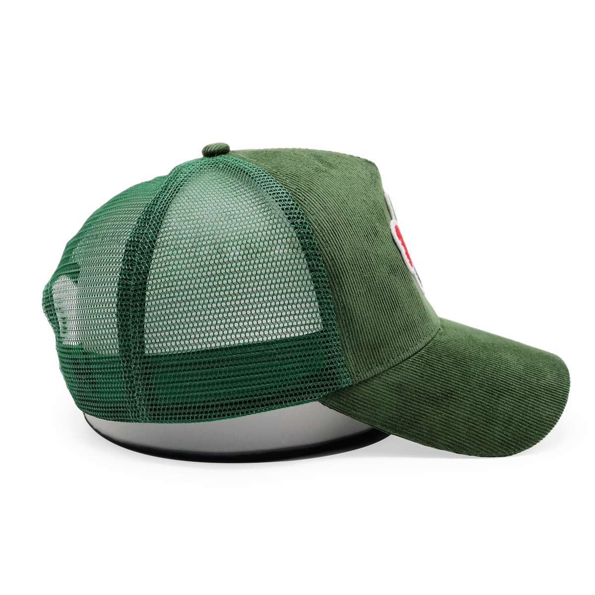 UAE Flag Clover Embroidered Corduroy Mesh Trucker Cap – Four-Leaf Lucky Baseball Hat