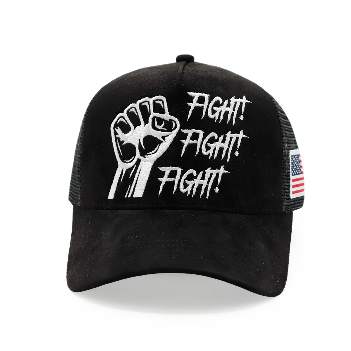 Fitwell Velvet Flat Embroidery Trucker Cap, American Street Style Mesh Hat, Fight Letter Design