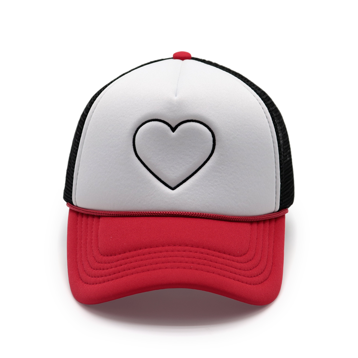 Rope Custom Trucker Hats with Heart Embroidery, Mesh Back, Adjustable Snapback, Unisex