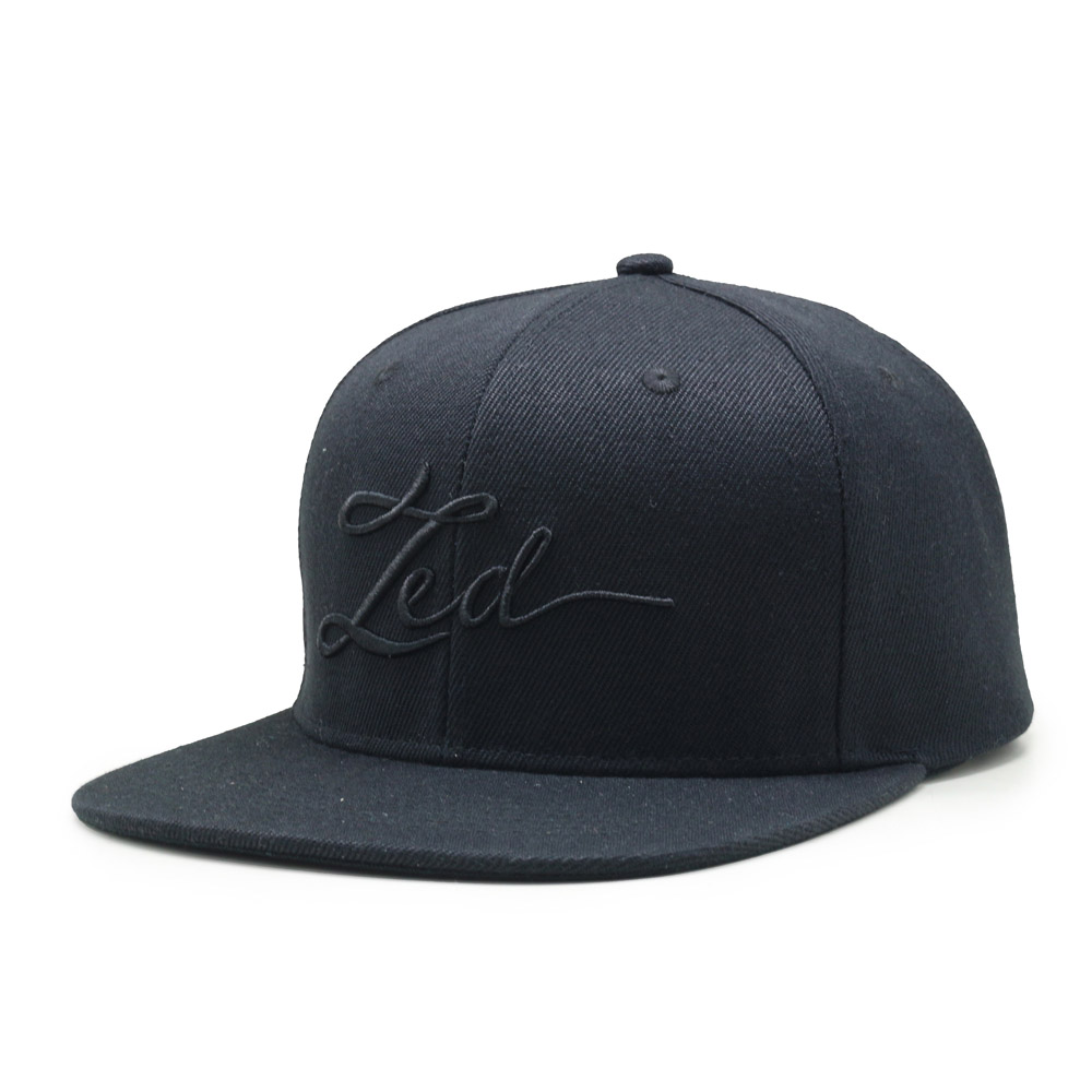 Zed All-Black Script Snapback Hat – Minimalist 3D Embroidered Street Cap