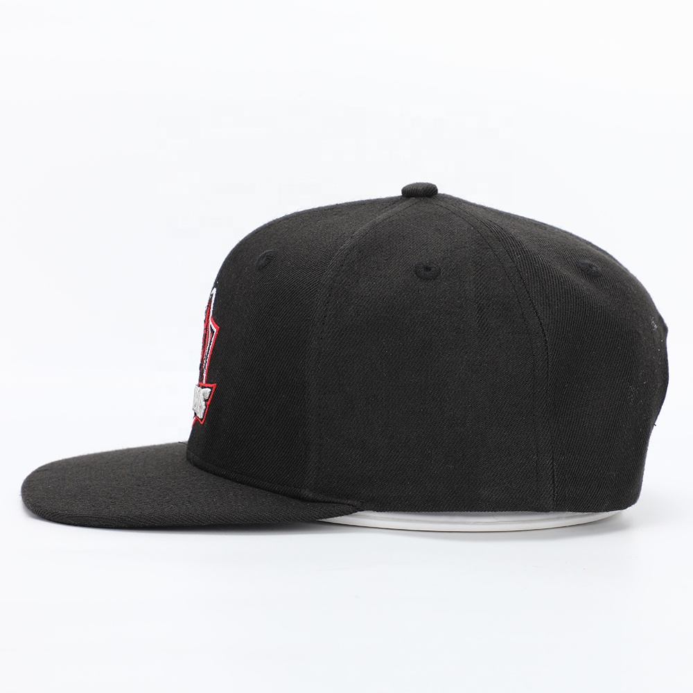 BOSAMIS Black 3D Embroidered Snapback Hat with Red Logo
