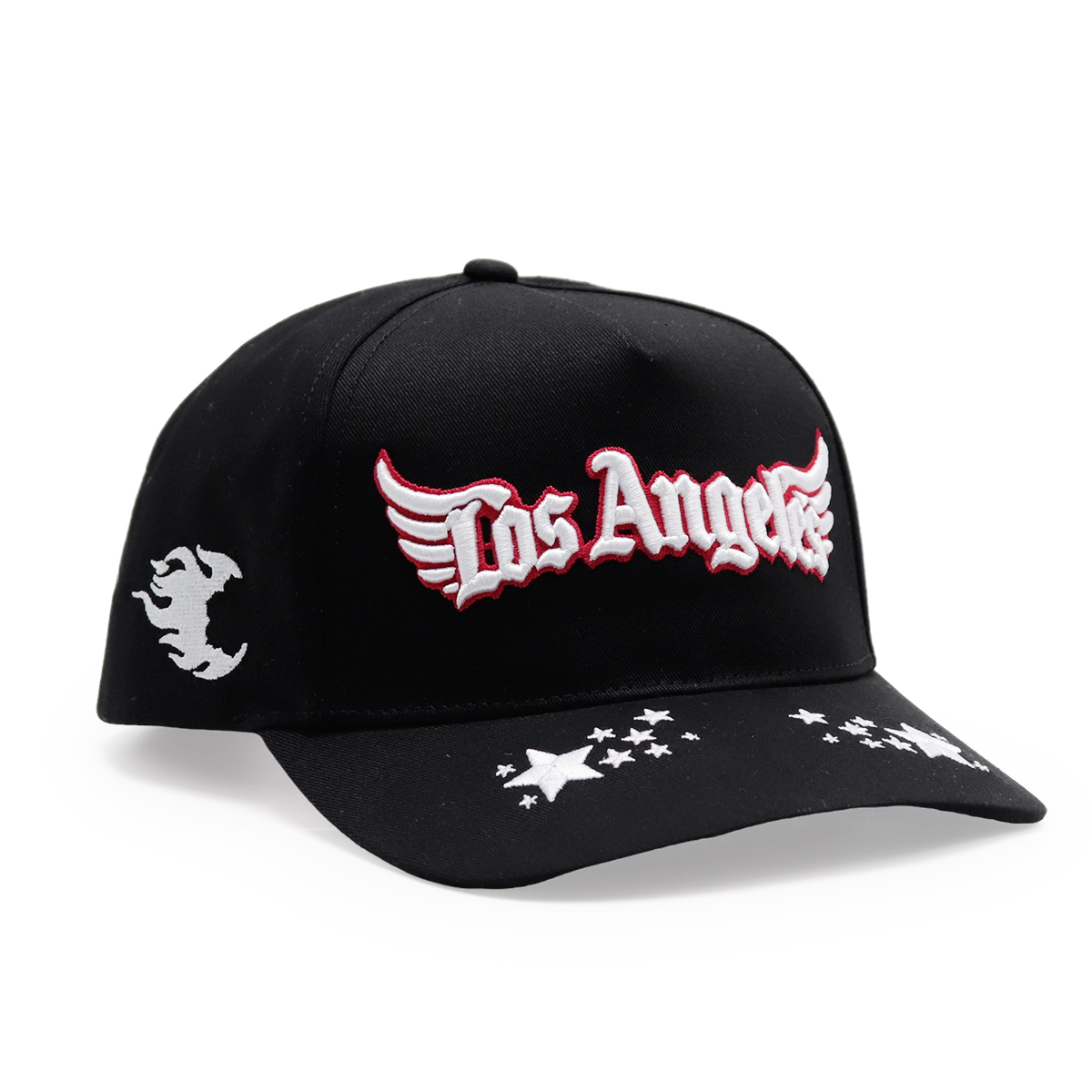 3D Embroidery Logo Black Baseball Caps, Flame & Star Pattern, Adjustable Unisex Hip-hop Cap (Los Angeles / Fitwell / A Letter)