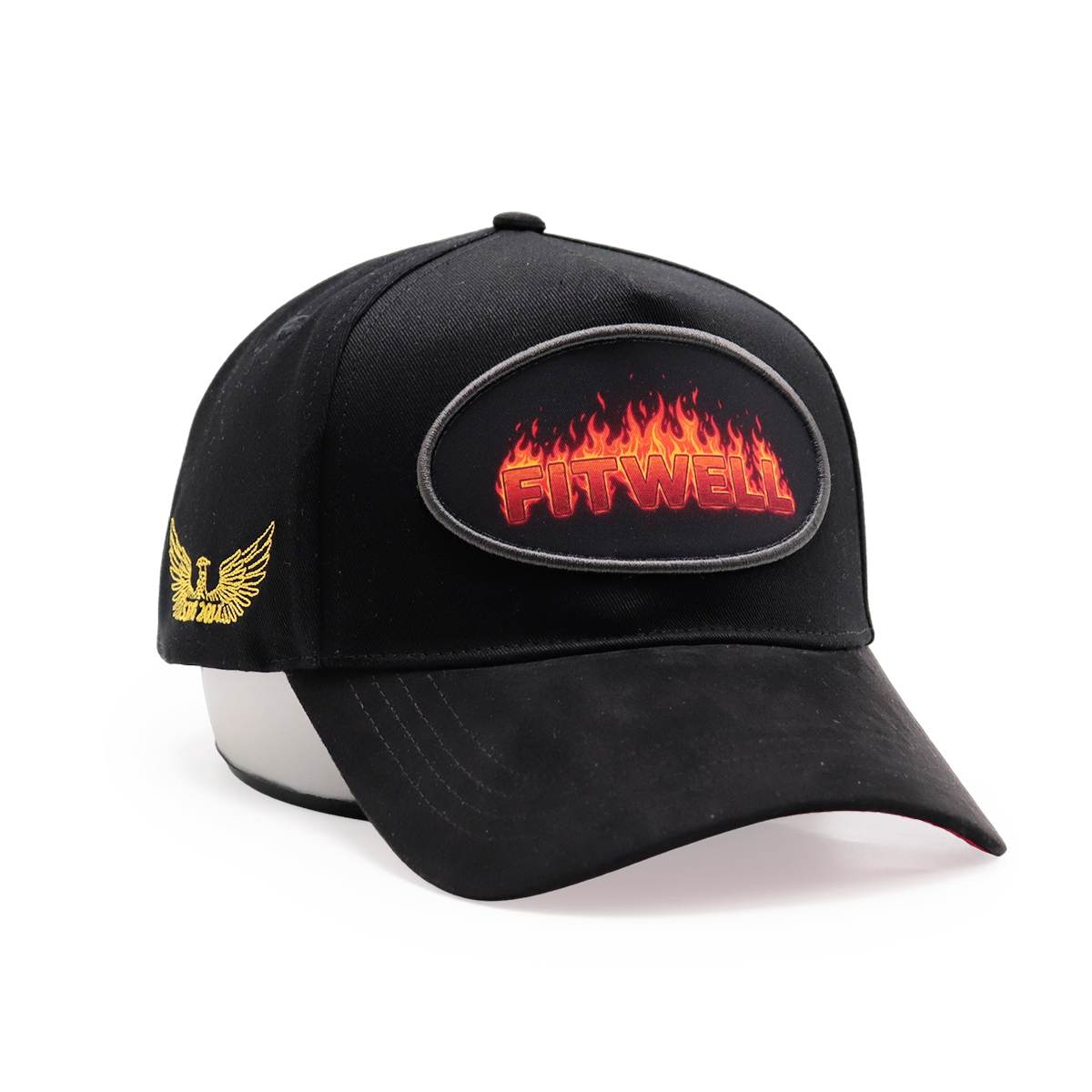 FITWELL Flame Embroidered Baseball Cap, 6-Panel Snapback Hat, Yellow & Black, Unisex Streetwear