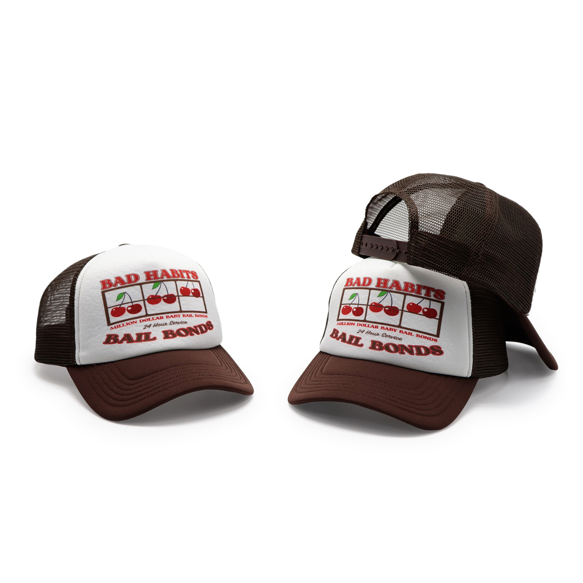 Printed Logo Mesh Trucker Cap – Brown & White Retro, Adjustable Snapback, Unisex Streetwear Hat