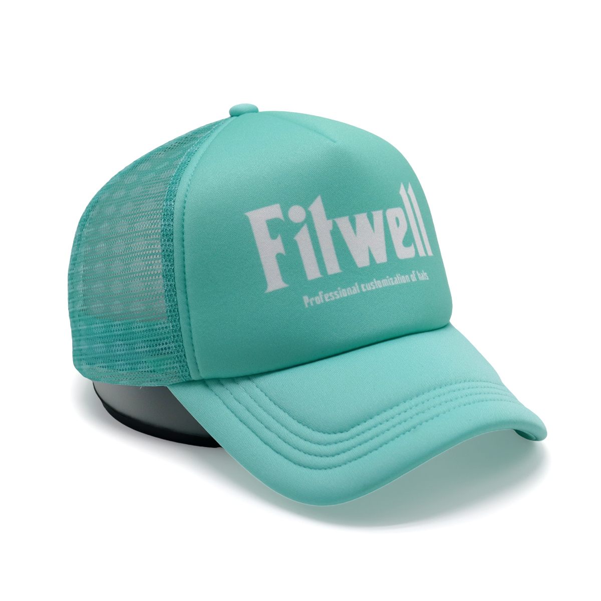 Mint Green Trucker Cap with Printed Fitwell Logo | Custom Mesh Snapback Hat