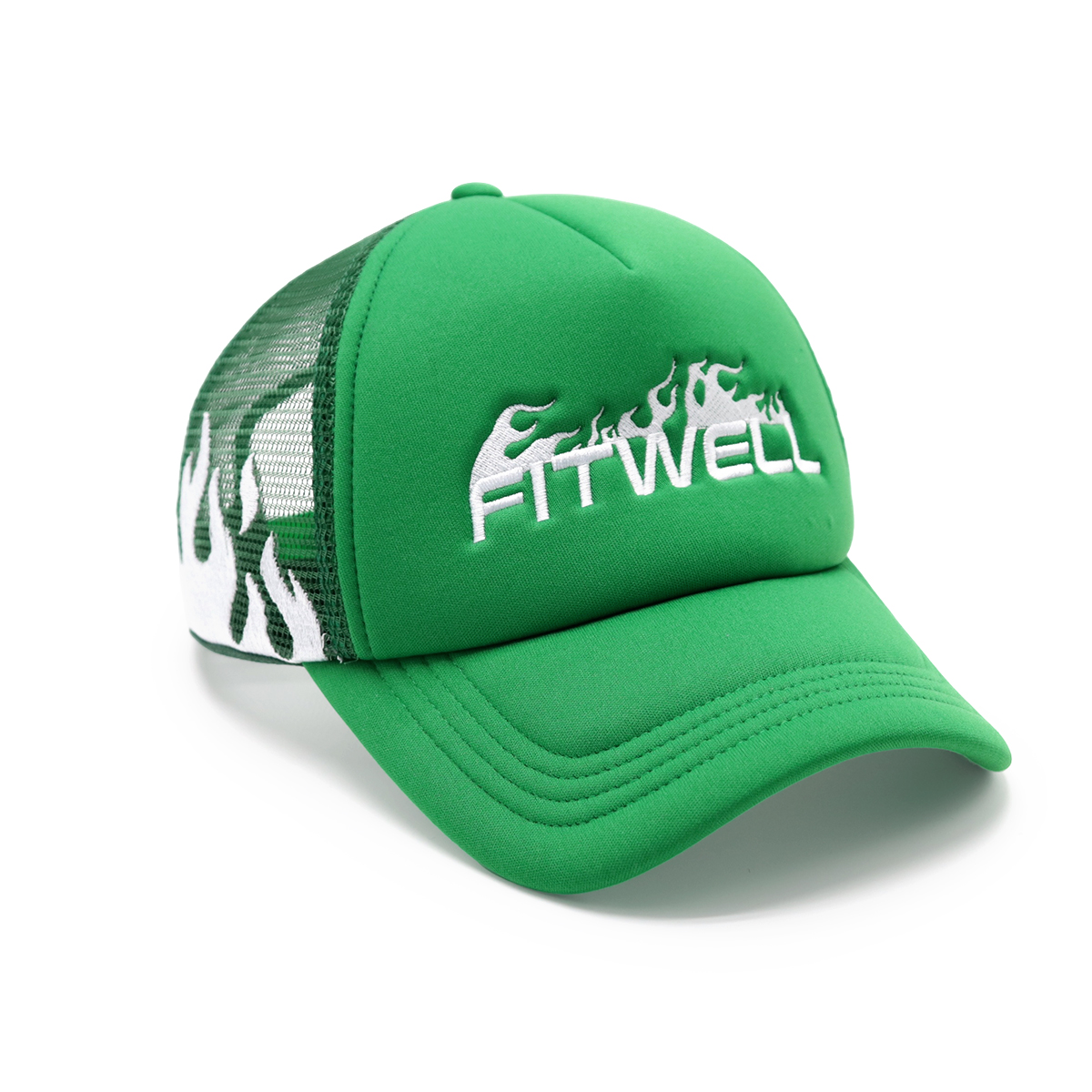 Fitwell Flame Embroidery Trucker Cap Adjustable Mesh Baseball Hat for Men and Women