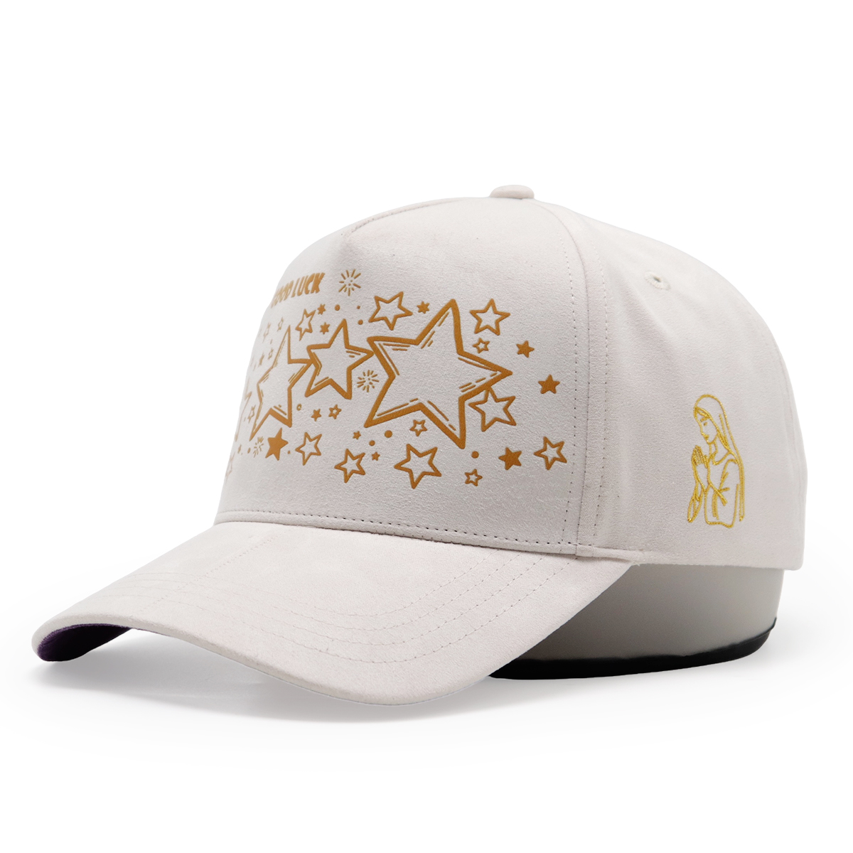 Suede Baseball Cap with English Heat Transfer Logo & Star Pattern, Adjustable Unisex Outdoor Sun Hat (Black/Beige)