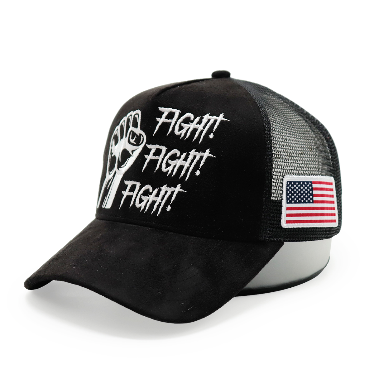 Fitwell Velvet Flat Embroidery Trucker Cap, American Street Style Mesh Hat, Fight Letter Design