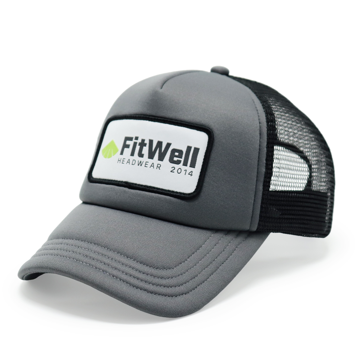 FitWell Headwear 2014 Grey Mesh Trucker Cap – Vintage Style Patch Hat