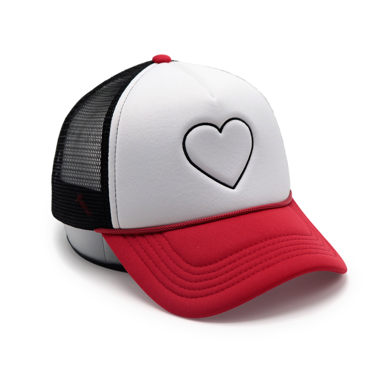 Rope Custom Trucker Hats with Heart Embroidery, Mesh Back, Adjustable Snapback, Unisex
