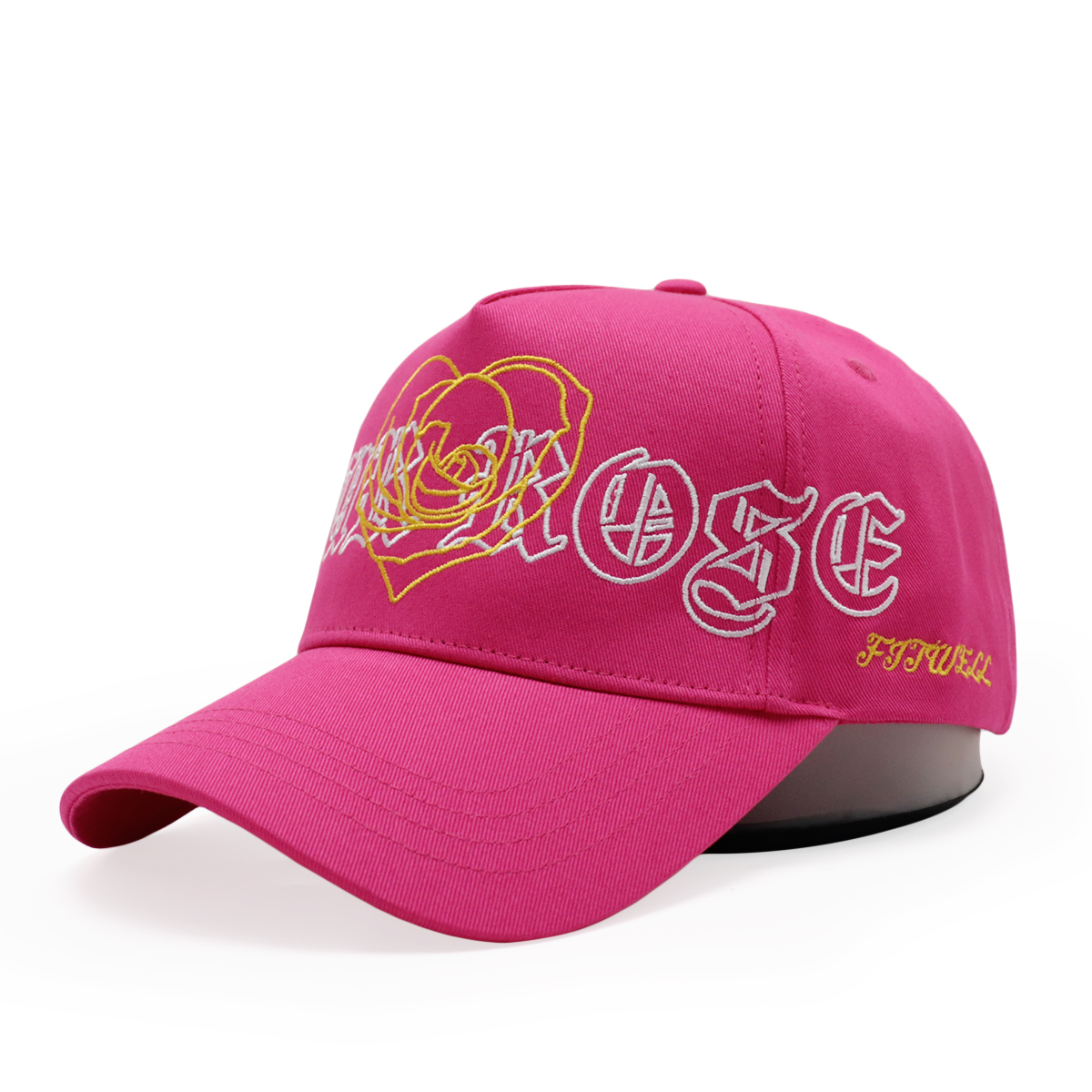 Embroidered Pink Rose Baseball Cap - Bold Gothic Style Hat