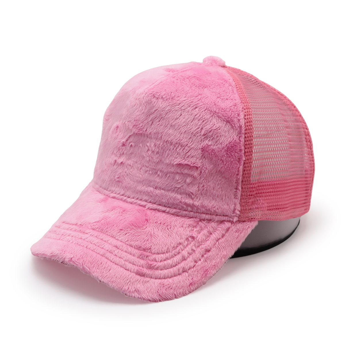 Solid Color Plush Trucker Cap – Soft Faux Fur Mesh Adjustable Hat